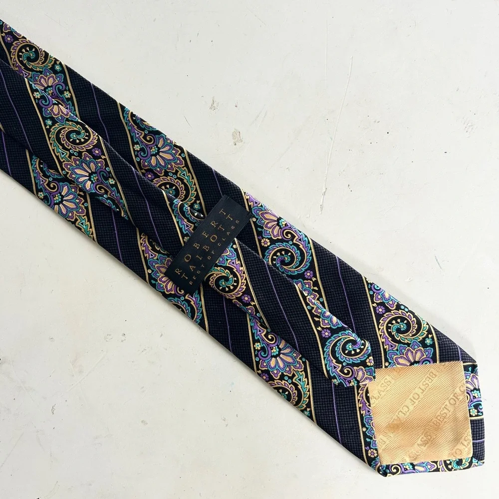 Robert Talbott Best of Class Silk Tie Black Purple Teal Paisley Floral Stripe